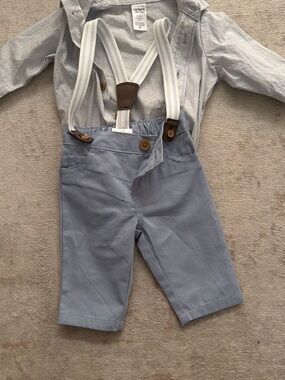 Carter's Light Blue Toddler Shorts with White Striped Suspenders